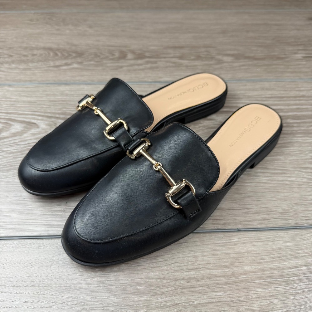 BCBGeneration Womens Zorie Mule Loafer Horsebit Detail Black 8.5M